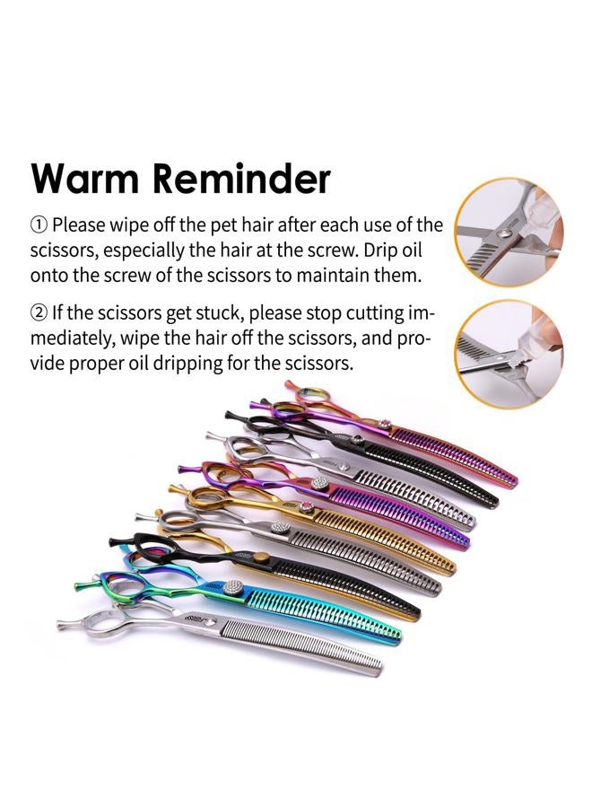 FOGOSP Curved Thinning Shear Dog 7.0'' Professional Downward Curved Chunkers Shears Dog Grooming Japan 440C Stainless Steel 75% Thinning Rate(Rainbow) - Image 5