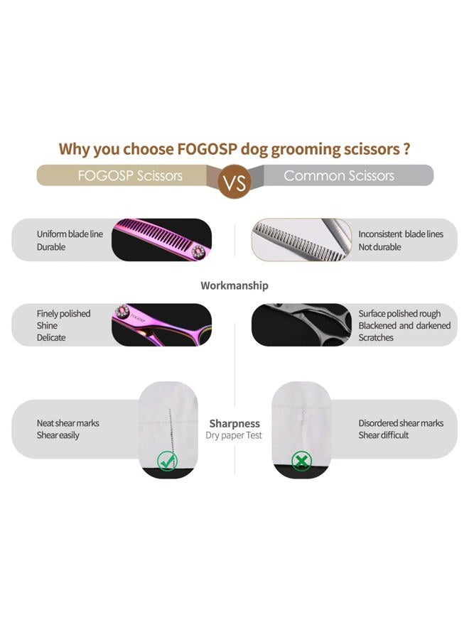 FOGOSP Curved Thinning Shear Dog 7.0'' Professional Downward Curved Chunkers Shears Dog Grooming Japan 440C Stainless Steel 75% Thinning Rate(Rainbow) - Image 3