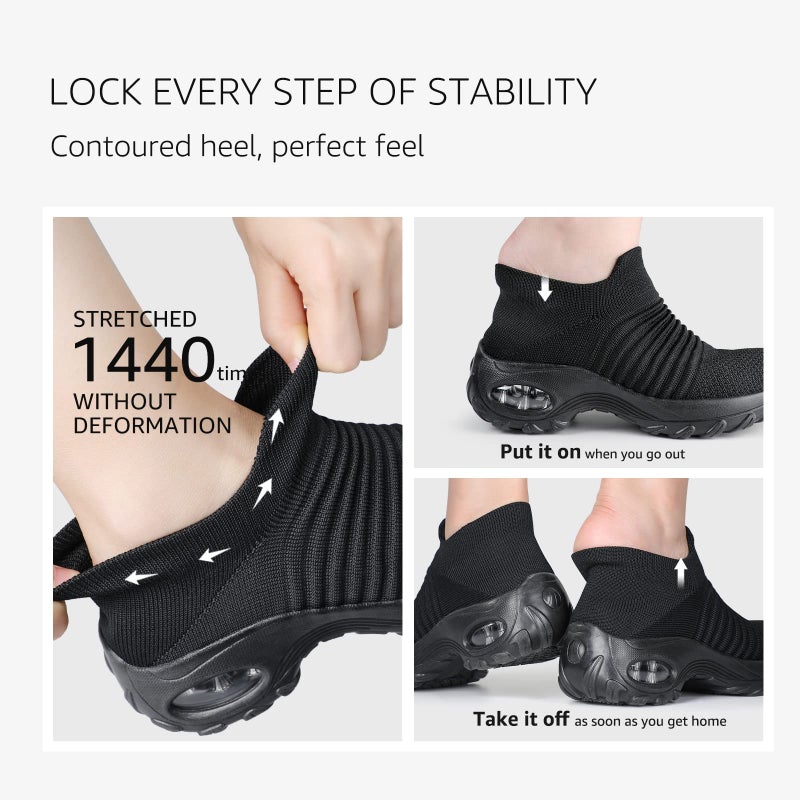 HKR Non Slip Work Shoes for Women Comfortable Slip On Platform Walking Tennis Sneakers All Black Size 5.5 US (1839 EU 35) - Image 5