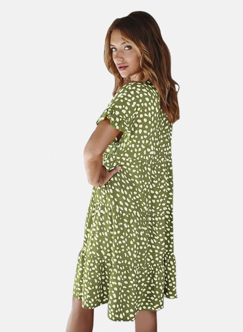 يونيكي Green Printed A-Line Midi Dress