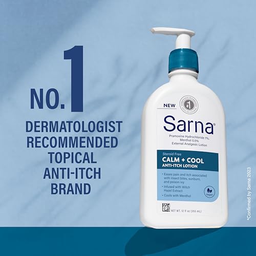 Sarna Calm + Cool Anti-Itch Lotion, Soothe and Relieve Pain and Itch from Insect Bites, Sunburn, & Poison Ivy, Contains 1% Pramoxine Hydrochloride, 0.5% Menthol, Vegan, Steroid-Free, 12 oz - Image 5