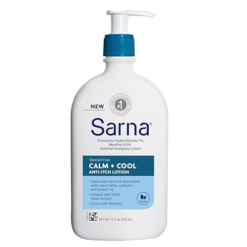 Sarna Calm + Cool Anti-Itch Lotion, Soothe and Relieve Pain and Itch from Insect Bites, Sunburn, & Poison Ivy, Contains 1% Pramoxine Hydrochloride, 0.5% Menthol, Vegan, Steroid-Free, 12 oz - Image 2