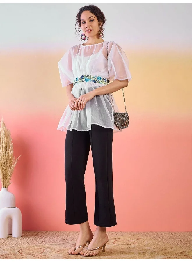 أيه كيه إس Floral Embroidered Round Neck Tunic