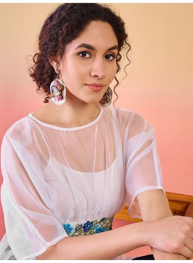 AKS Floral Embroidered Round Neck Tunic - Image 3