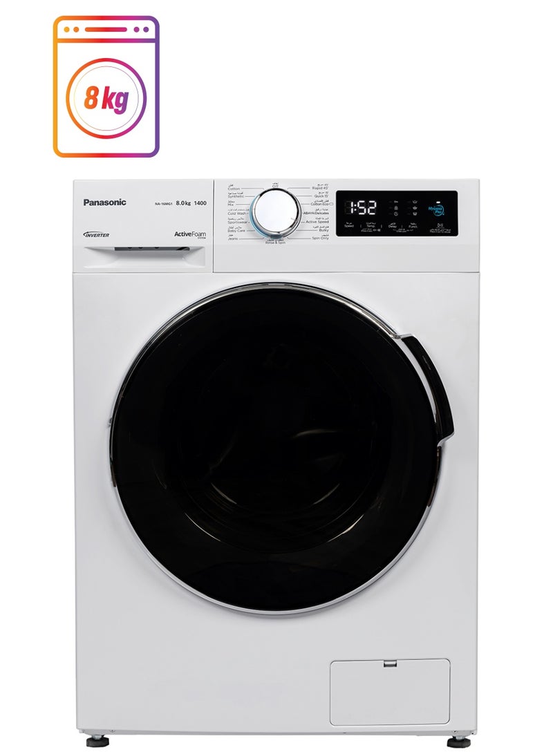 Panasonic 8kg Front Load Washing Machine 1400 RPM, Abaya wash by ABAYA/Delicates, Active Foam by Active Speed, Inverter technology, Pause & Add NA-16MG1WAE White - Image 1