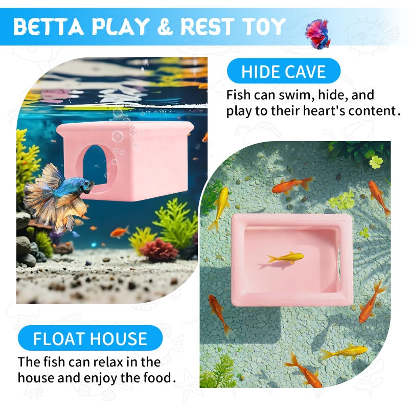 VOXGET Floating Betta Fish Hammock Cave House for Aquarium, 3D Printed Betta Shrimp Feeder & Hideout Cave Toys, Small Aquarium Feeding Ring Decor, Turtle Fish Tank Decorations Accessories -Pink - Image 3