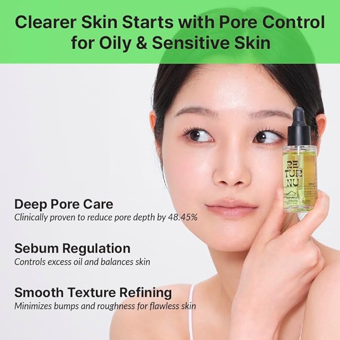 RETURNU Pore Shooter Ampoule, Pore Minimizer Serum with Persimmon Leaf, Natural BHA & Triple Hyaluronic Acid, Control Sebum for Oily Sensitive Skin, Vegan Korean Skincare (30ml / 1.01 fl. oz) - Image 3