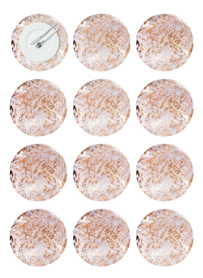 12 disposable 13 inch circular Rose gold foil mesh home decor placemats create a stylish dining table - perfect for dining, weddings, parties, and more