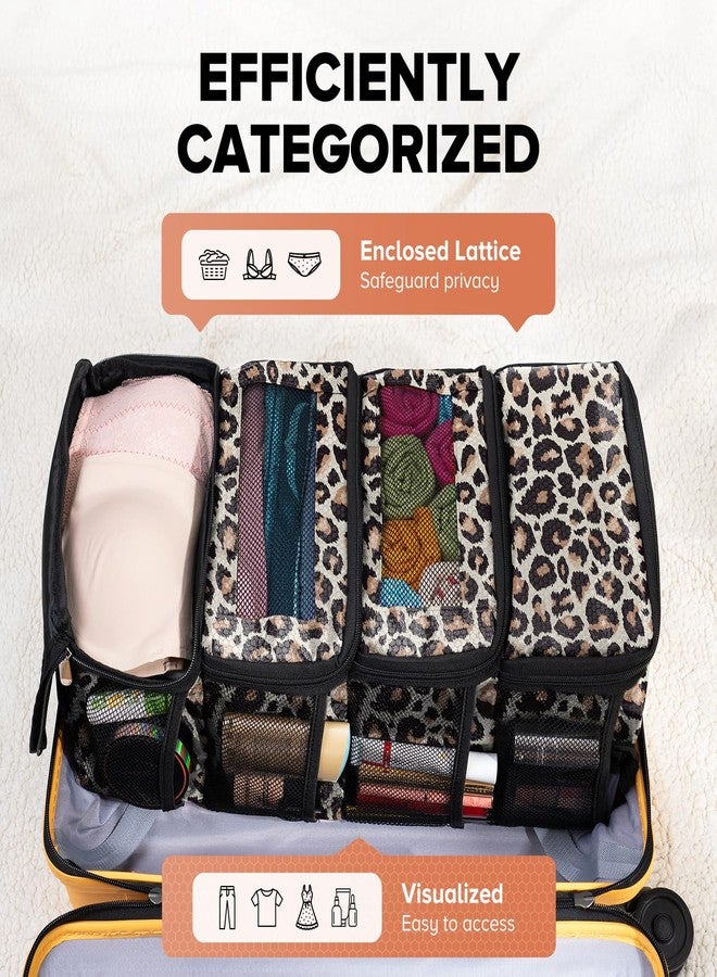 Vokelater Suitcase Organizer, Travel Luggage Organizer Hanging Shelves Packing Cube Closet/Collapsible Portable Travel Organizer for Carry-on, Leopard Print-S-4 Tier, Small, Modern - Image 3