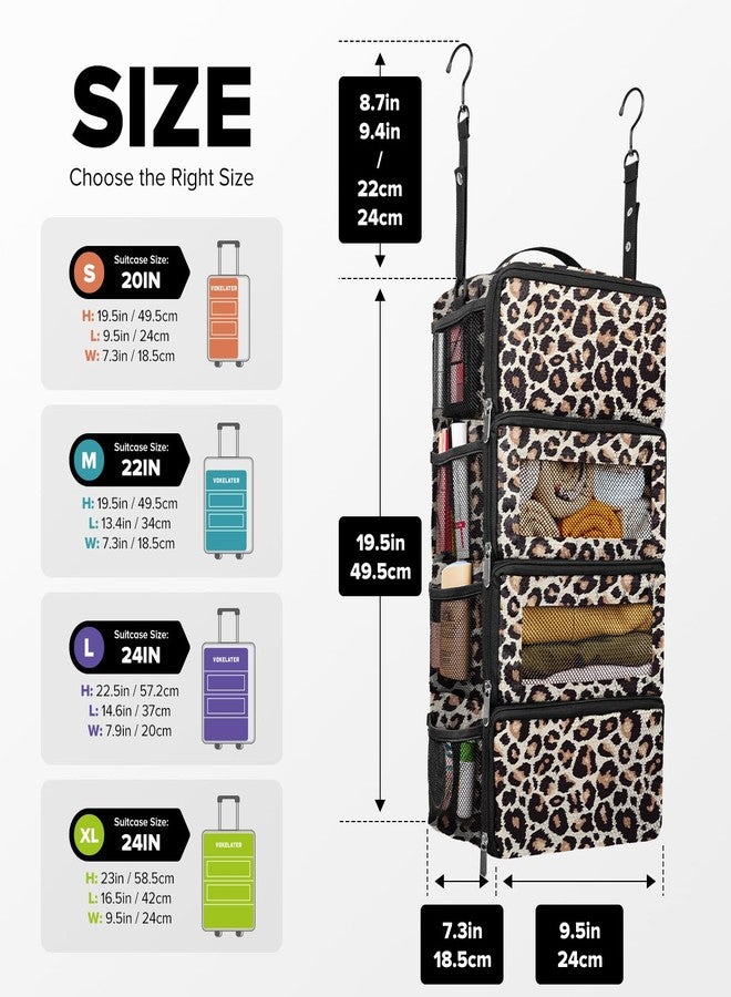 Vokelater Suitcase Organizer, Travel Luggage Organizer Hanging Shelves Packing Cube Closet/Collapsible Portable Travel Organizer for Carry-on, Leopard Print-S-4 Tier, Small, Modern - Image 2