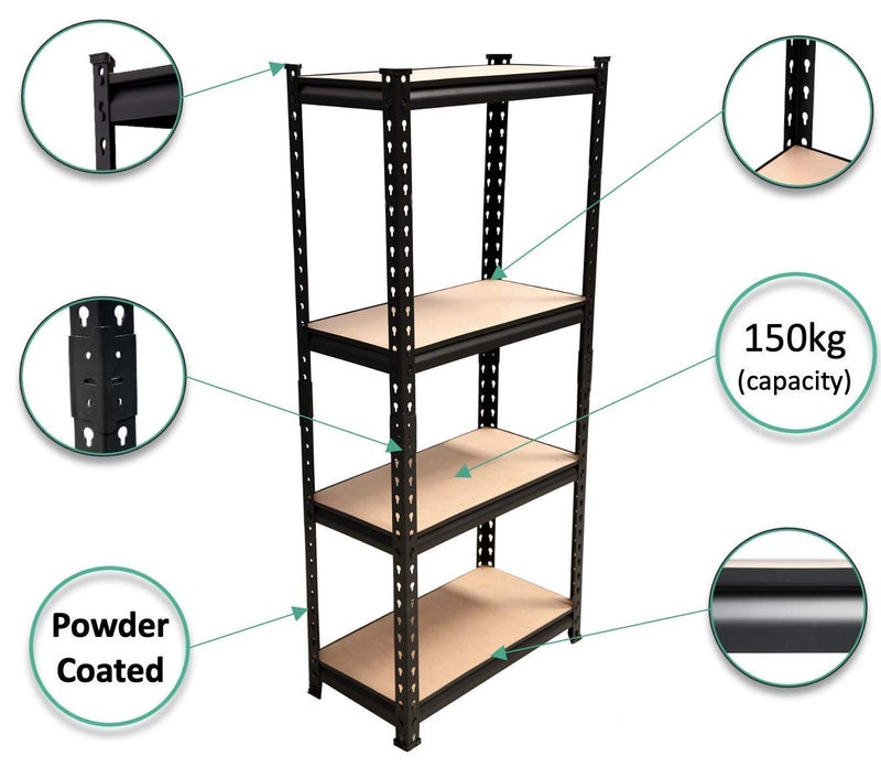 Ash  Roh Ash & Roh Metal Organizer Rack with Powder Coated Wooden Frame Adjustable, Heavy Duty Storage Shelving Rack for Multiple Uses. (4 Sections) Height 4.6 ft | Length 2 ft | Dimension 1ft - Image 4