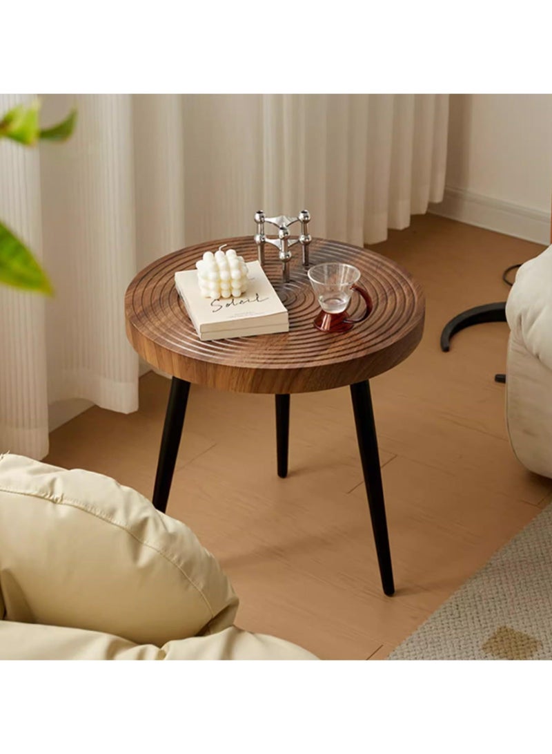 WALALLA Modern Farmhouse Living Room Coffee Table Set, Nesting Side Table Round Natural Finish Tea Table with Wood Ring Motif for Balcony Decor Walnut,50cm+60cm - Image 3