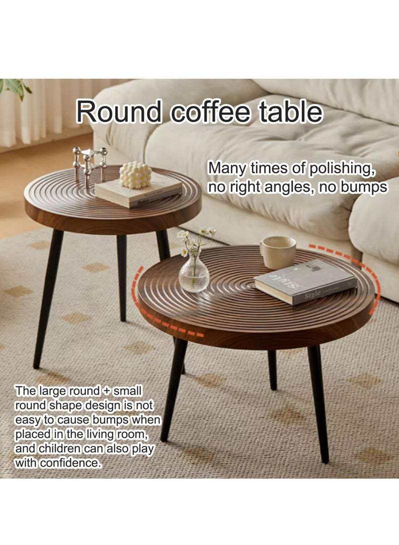 WALALLA Modern Farmhouse Living Room Coffee Table Set, Nesting Side Table Round Natural Finish Tea Table with Wood Ring Motif for Balcony Decor Walnut,50cm+60cm - Image 2