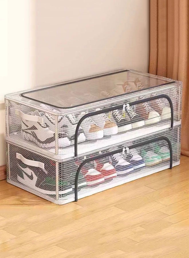 GoldenLike Shoe Storage Box 2 Pack Under Bed Shoe Storage Organizer Clear Shoes Organizer for Closet Foldable Shoe Container Bins with Handle Multi-Purpose Storage Box for Clothes Shoes Toys  - Image 1