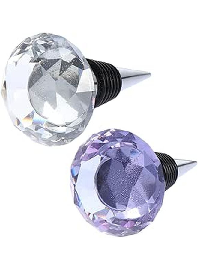 Crystal Purple Diamond Design Reusable Wine Stoppers 2 Pieces Set For Dining Room - Image 1
