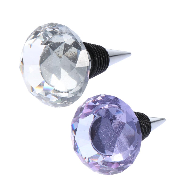 Crystal Purple Diamond Design Reusable Wine Stoppers 2 Pieces Set For Dining Room - Image 2