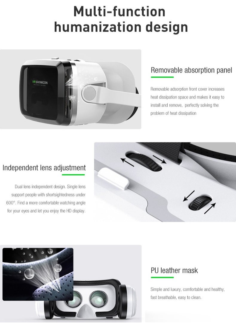 VR SHINECON - VR SHINECON Thousand Magic Mirror, VR Glasses, G04BS Bluetooth Headset Version, 3D Virtual Reality Helmet Smartphone + Y1 Joystick - Image 1