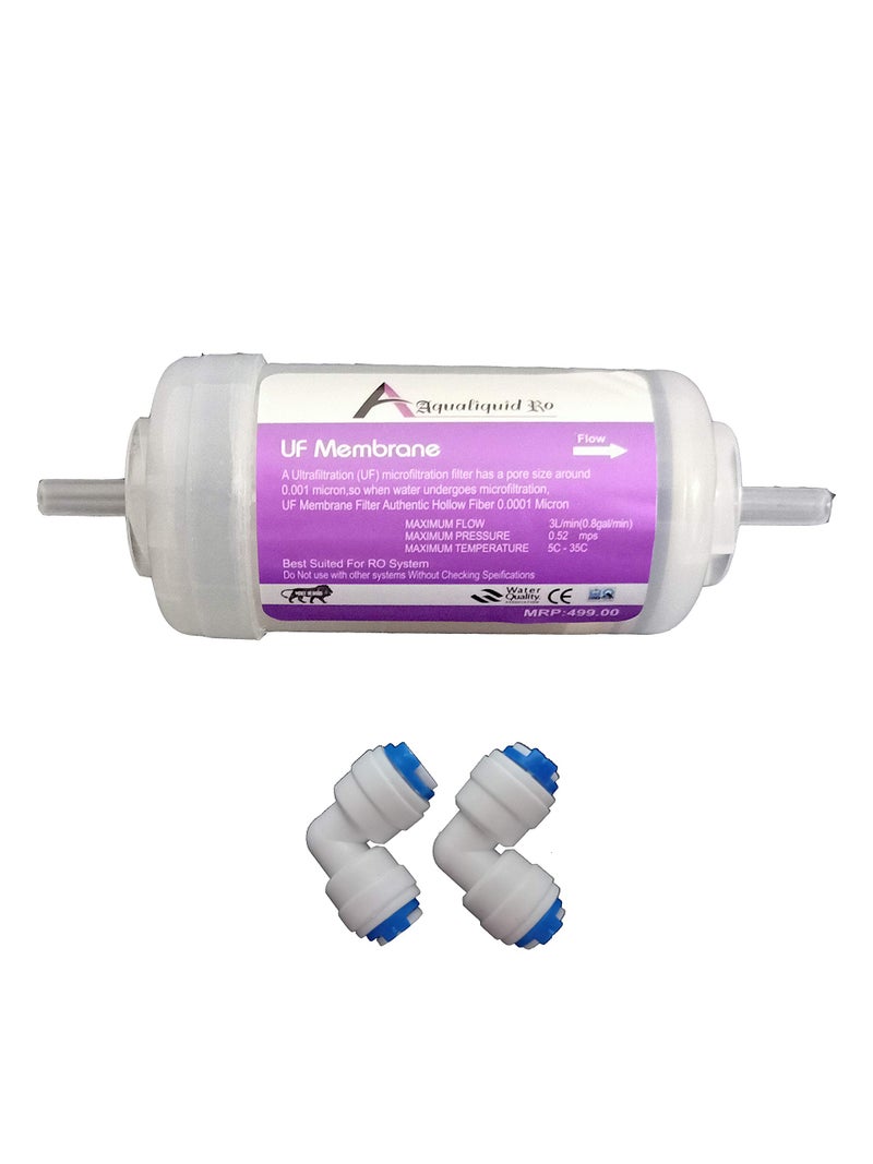AQUALIQUID RO 4 inch UF Membrane Hollow Fiber 0.001 Micron 2 Piece Push Fit Elbow for RO Water Purifiers - Image 1