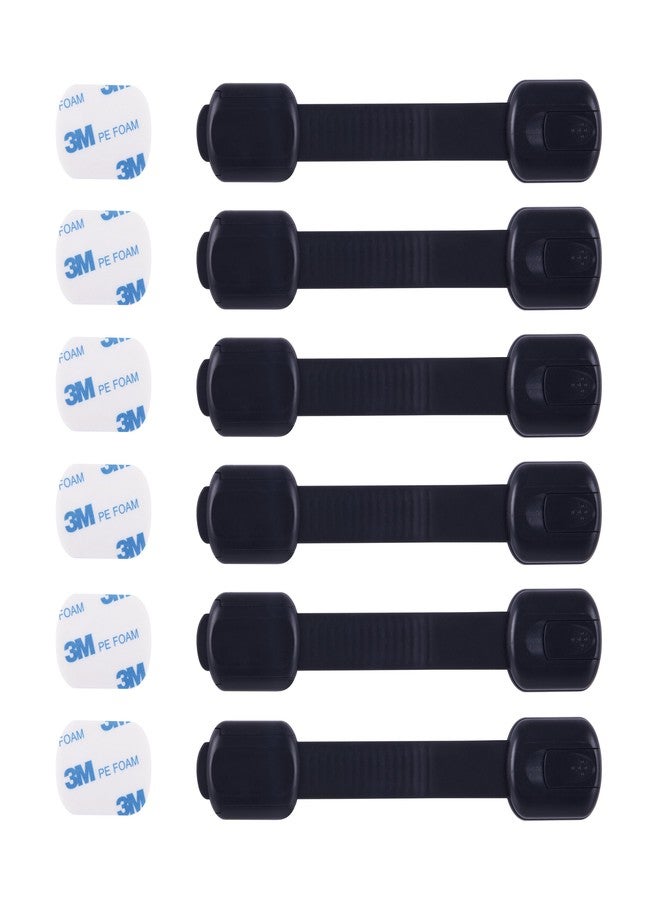 CUTESAFETY Child Safety Cabinet Locks (6 Pack) - Adjustable Baby Proofing Strap Latches with Strong 3M Adhesive - No Drill Childproof Locks for Drawers, Cabinets, Fridge, Door, Closet, Black - Image 1