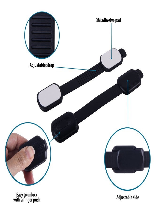 CUTESAFETY Child Safety Cabinet Locks (6 Pack) - Adjustable Baby Proofing Strap Latches with Strong 3M Adhesive - No Drill Childproof Locks for Drawers, Cabinets, Fridge, Door, Closet, Black - Image 4