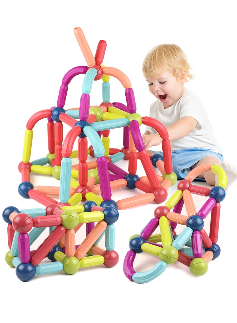 Sharpdo 64 PCS Magnetic Building Sticks Blocks Toys, Magnet Educational Toys Magnetic Blocks Sticks Stacking Toys Set for Kids 3D Magnet Building Puzzle Toys Gift for Kids Toddler Early Education Versatile - Image 1