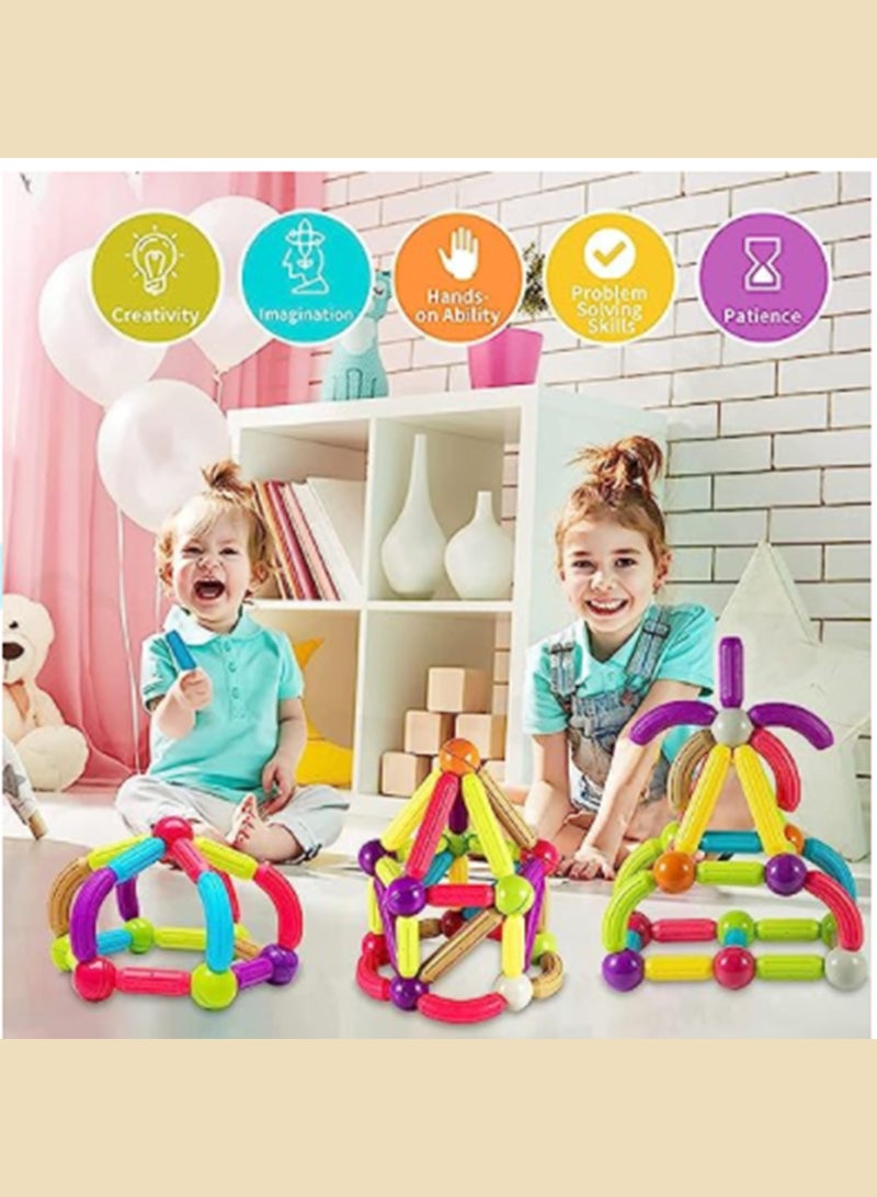 Sharpdo 64 PCS Magnetic Building Sticks Blocks Toys, Magnet Educational Toys Magnetic Blocks Sticks Stacking Toys Set for Kids 3D Magnet Building Puzzle Toys Gift for Kids Toddler Early Education Versatile - Image 4