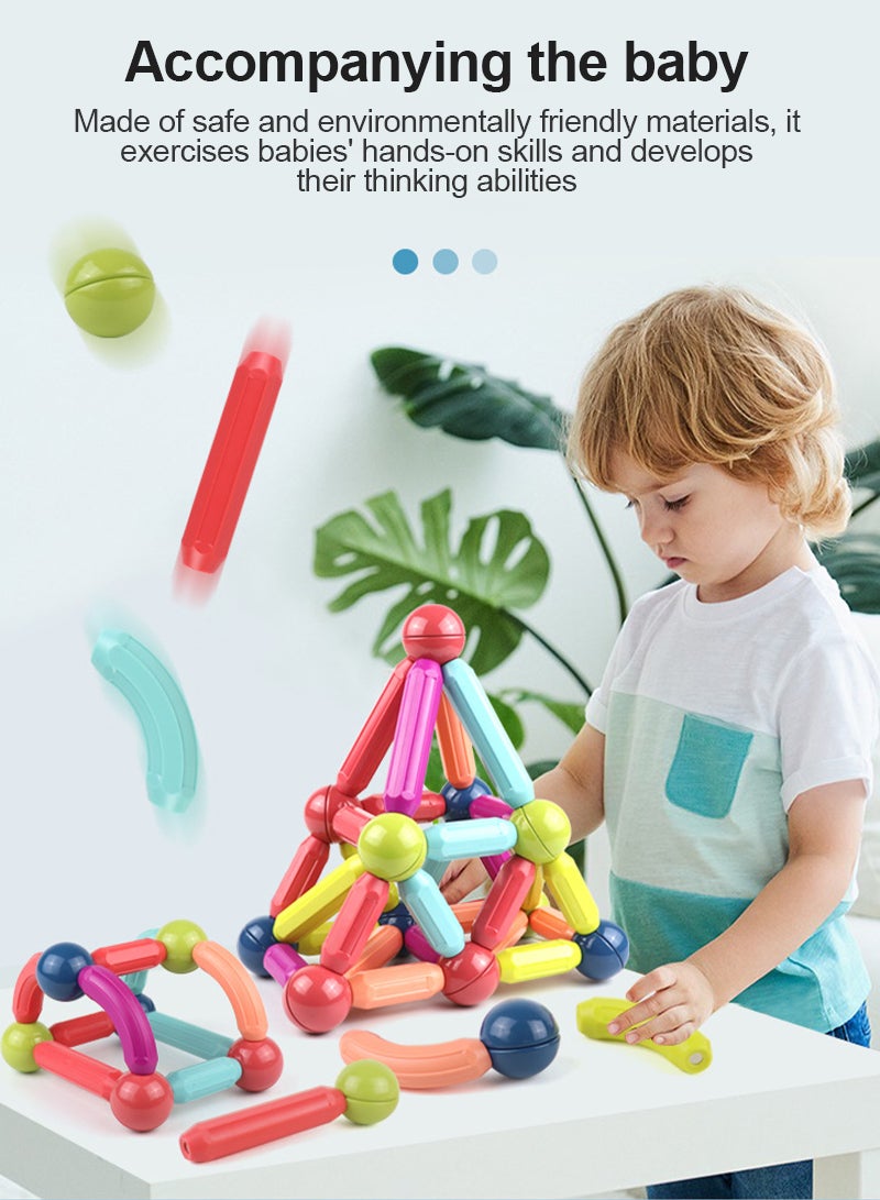 Sharpdo 64 PCS Magnetic Building Sticks Blocks Toys, Magnet Educational Toys Magnetic Blocks Sticks Stacking Toys Set for Kids 3D Magnet Building Puzzle Toys Gift for Kids Toddler Early Education Versatile - Image 2