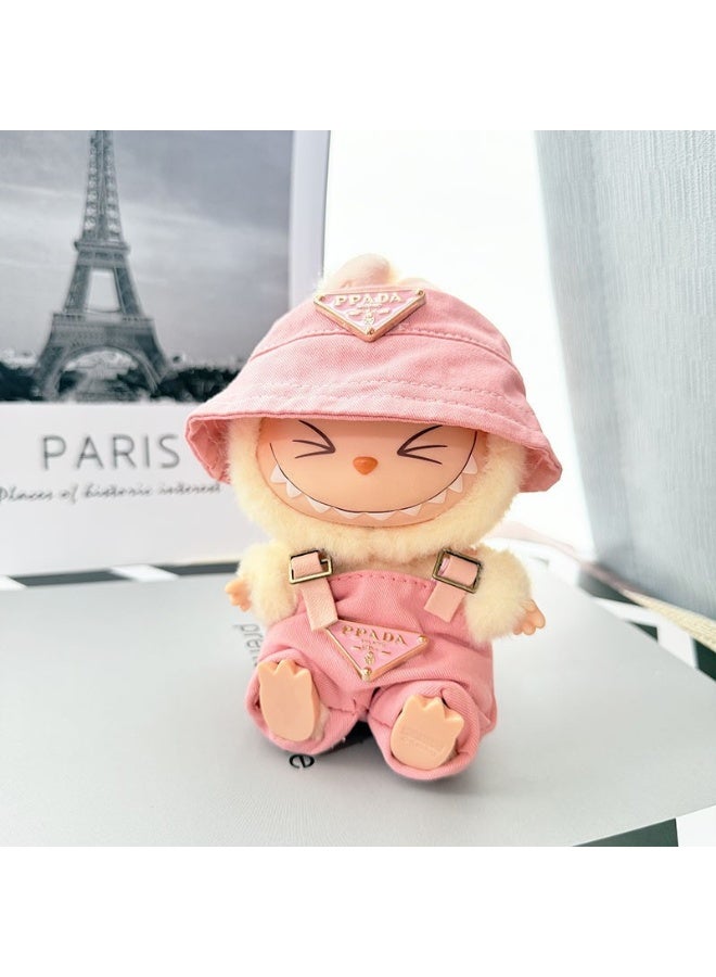 LABUBU 17cm RabuBu Plush Doll Outfit Keychain - Simple Version Sakura Set (Clothes Only) 