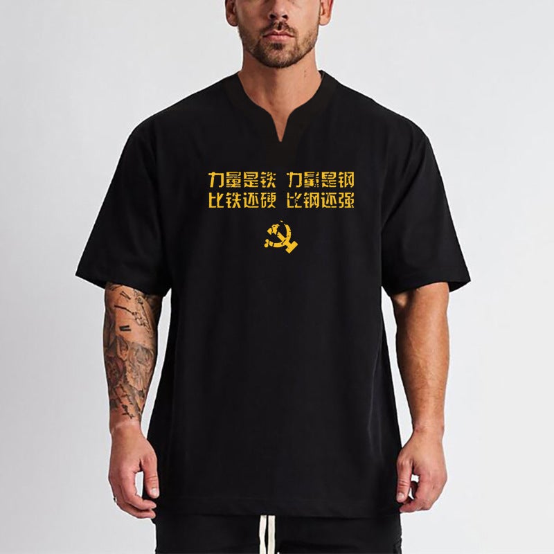 Muscle loose sports fitness T-shirt summer half sleeve sportswear bodybuilding muscle training suit plus size drop shoulder sleeve - Image 2