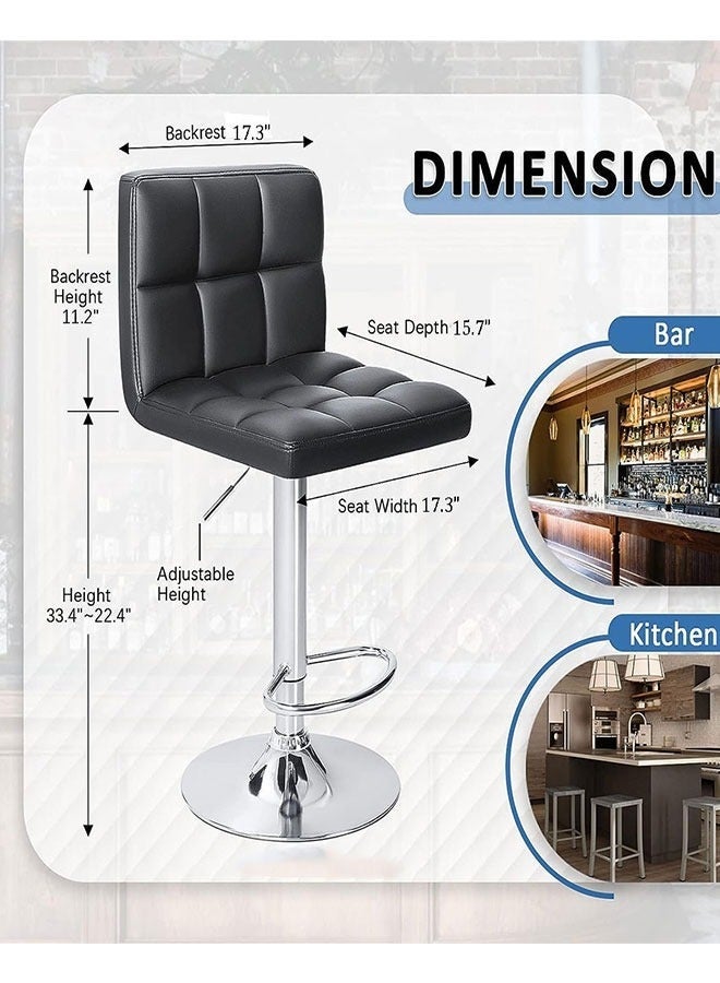 Bar Stools, Adjustable PU Leather Swivel Bar stools, Modern Counter Stools with Back and Footrest, Counter Height Bar stools for Bar, Kitchen and Dining Room(Black,YK-9109) - Image 3