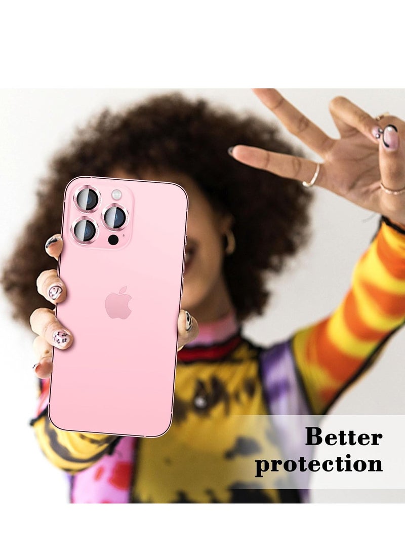 Raxoom Premium Tempered Glass Camera Lens Protector for iPhone 16 Pro/Pro Max - HD Clarity with Automatic Alignment & Individual Metal Rings - Stylish Pink - Image 5