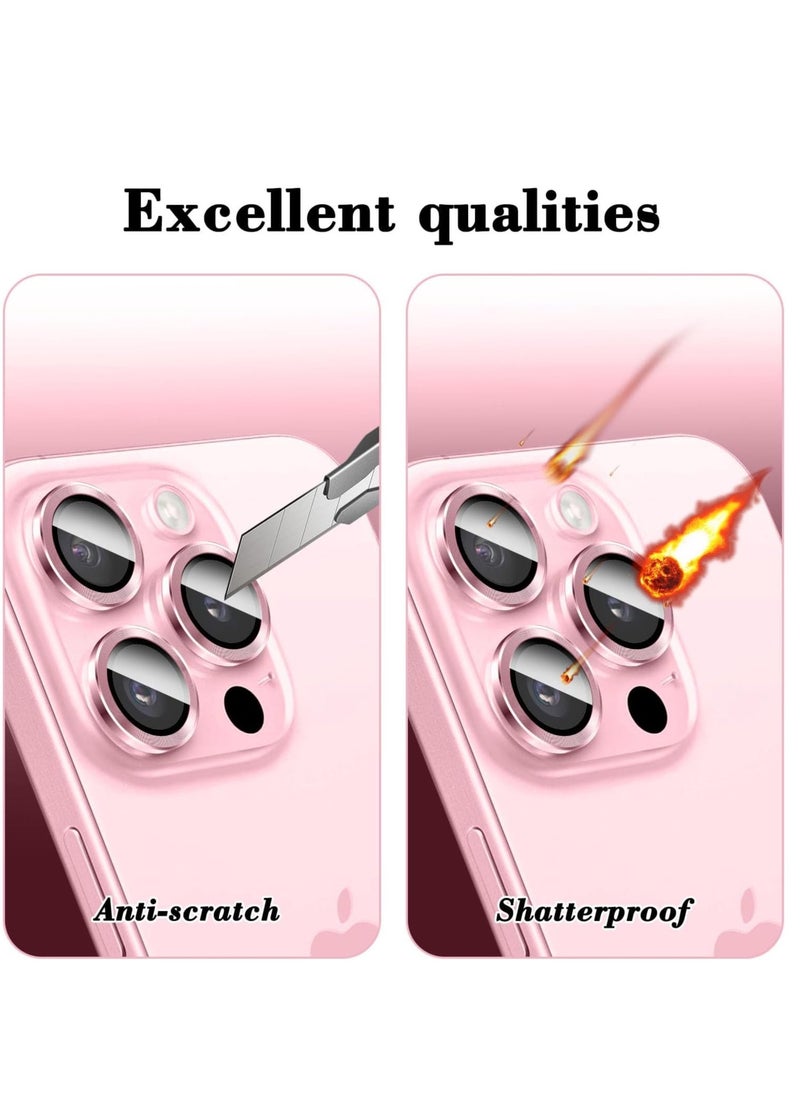 Raxoom Premium Tempered Glass Camera Lens Protector for iPhone 16 Pro/Pro Max - HD Clarity with Automatic Alignment & Individual Metal Rings - Stylish Pink - Image 4