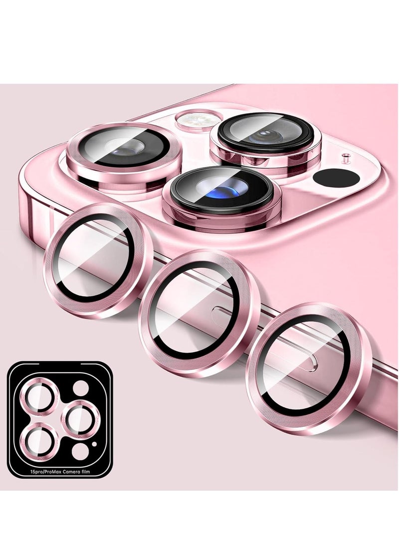 Raxoom Premium Tempered Glass Camera Lens Protector for iPhone 16 Pro/Pro Max - HD Clarity with Automatic Alignment & Individual Metal Rings - Stylish Pink - Image 1