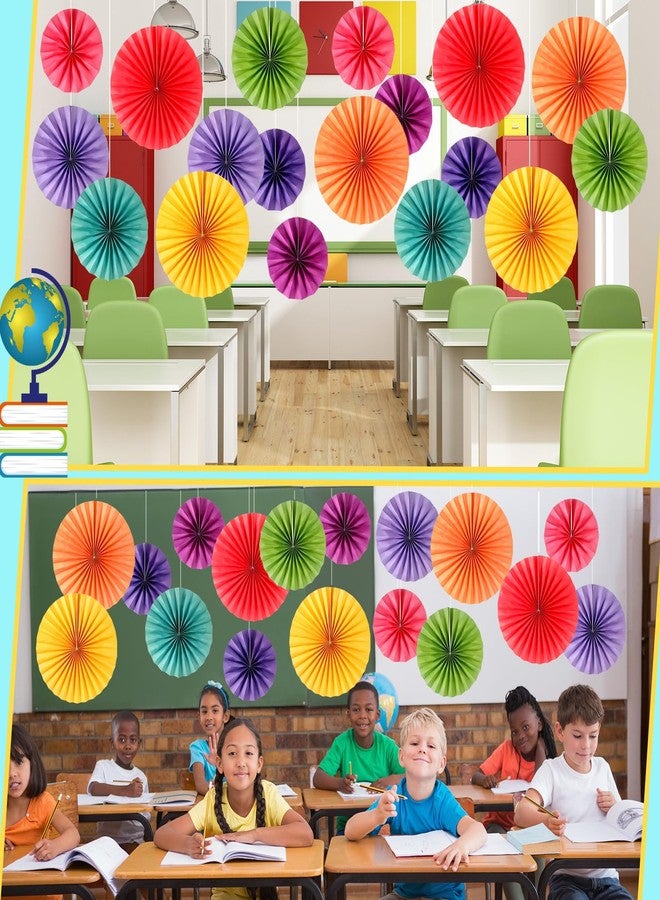 Weekgrat 18 Pcs Rainbow Hanging Paper Fans Decor Back to School Paper Fans Round Paper Garlands Bulletin Board Classroom Decorations for Party Supplies Classroom Decor - Image 5