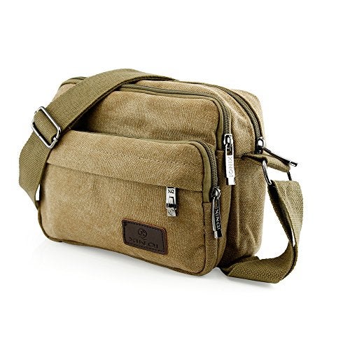 GEARONIC TM Men Vintage Crossbody Canvas Messenger Shoulder Bag Hiking Military Travel Satchel - Khaki - Image 1