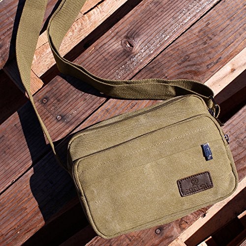 GEARONIC TM Men Vintage Crossbody Canvas Messenger Shoulder Bag Hiking Military Travel Satchel - Khaki - Image 2