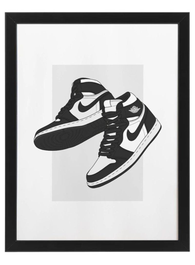 Boomah Accessories Nike Air Jordan 1 Black and White Sneaker Poster with Frame 50x40cm