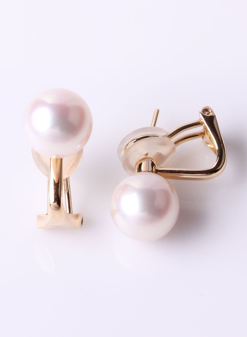 MIKURA Earrings, Freshwater Pearls, A Quality, White Color, 10.5-10.0MM, 18KY  - Image 1