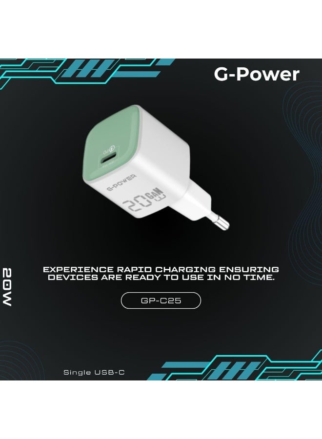 جي باور شاحن سريع G-Power GP-C25 بقوة 20 واط بمنفذ USB-C واحد، متوافق مع أجهزة iPhone 16/14/14 Plus/14 Pro/14 Pro Max/13، وSamsung، وXiaomi، وPixel 4/3، وiPad - أخضر - Image 5