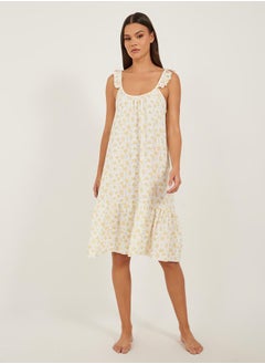 Styli COTTON GAUZE DITSY FLORAL PRINT RUFFLE SLEEVE and HEM SLIPDRESS - KNEE  - Image 1