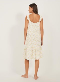Styli COTTON GAUZE DITSY FLORAL PRINT RUFFLE SLEEVE and HEM SLIPDRESS - KNEE  - Image 4