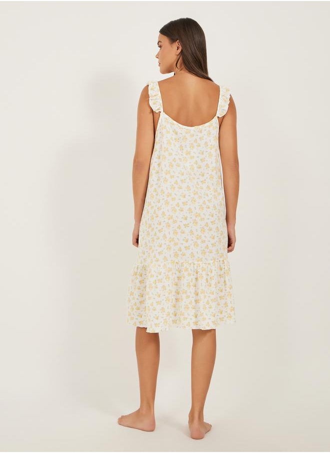 Styli COTTON GAUZE DITSY FLORAL PRINT RUFFLE SLEEVE and HEM SLIPDRESS - KNEE  - Image 4
