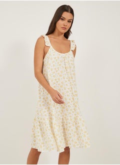 Styli COTTON GAUZE DITSY FLORAL PRINT RUFFLE SLEEVE and HEM SLIPDRESS - KNEE  - Image 2