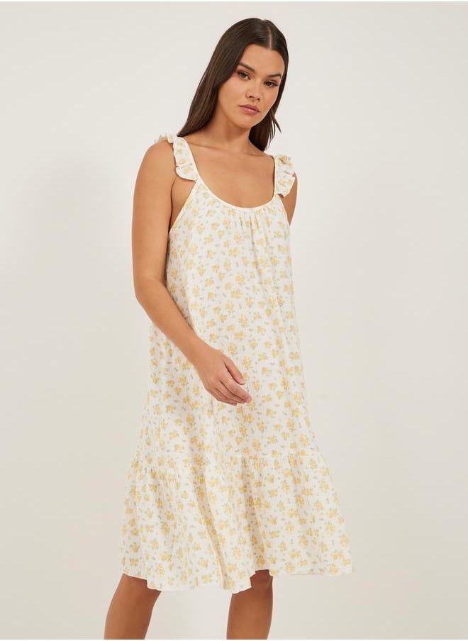Styli COTTON GAUZE DITSY FLORAL PRINT RUFFLE SLEEVE and HEM SLIPDRESS - KNEE  - Image 2