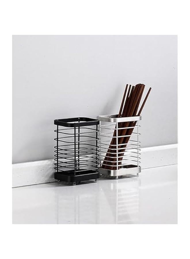 HOOKOR Kitchen Utensil Holder,Stainless Steel Utensil Holder Countertop,Cutlery Drainer for Kitchen Utensil,Utensil Organizer for Silverware,Flatware,Knives in Kitchen,Bedroom,Living Room (Black)  - Image 3