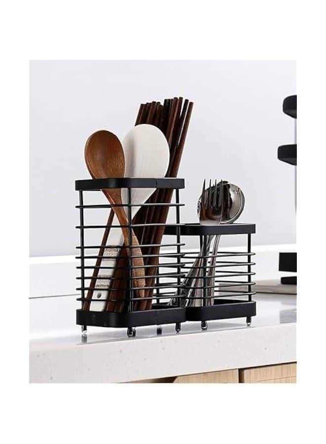 HOOKOR Kitchen Utensil Holder,Stainless Steel Utensil Holder Countertop,Cutlery Drainer for Kitchen Utensil,Utensil Organizer for Silverware,Flatware,Knives in Kitchen,Bedroom,Living Room (Black)  - Image 4