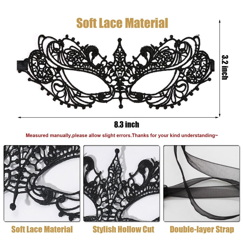 Ralleyfun Masquerade Masks for Women Lace Eye Mask Venetian Halloween Mask for Carnival Party Prom Ball (Black) - Image 3
