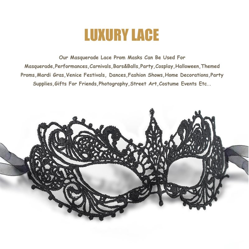 Ralleyfun Masquerade Masks for Women Lace Eye Mask Venetian Halloween Mask for Carnival Party Prom Ball (Black) - Image 2