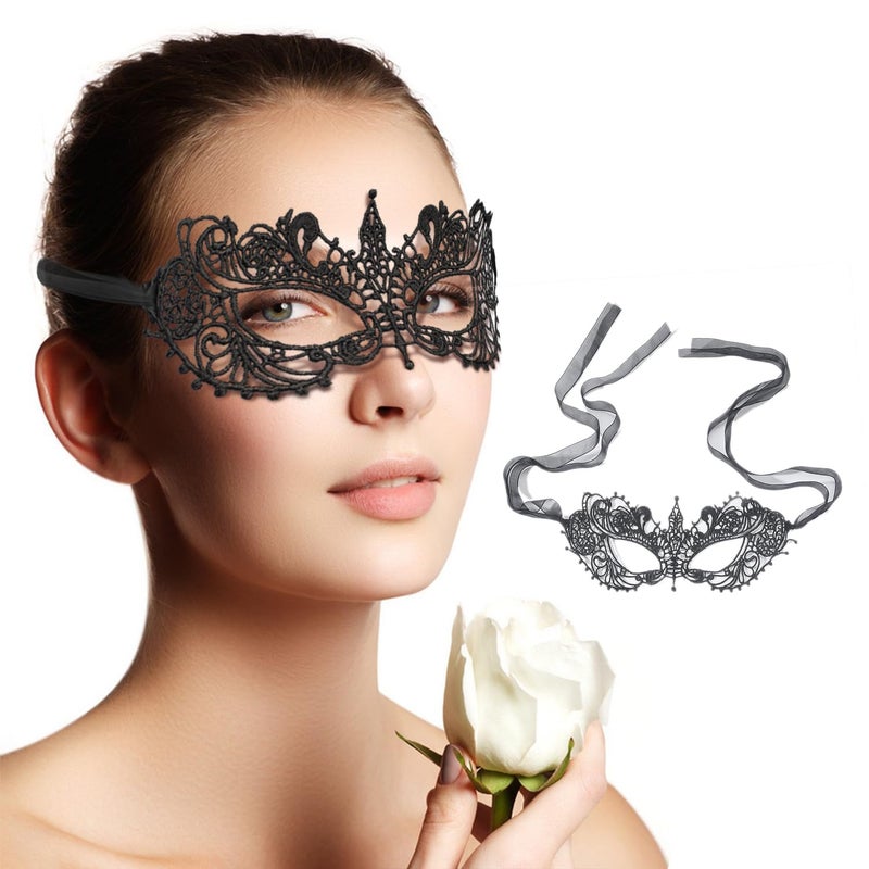 Ralleyfun Masquerade Masks for Women Lace Eye Mask Venetian Halloween Mask for Carnival Party Prom Ball (Black) - Image 1