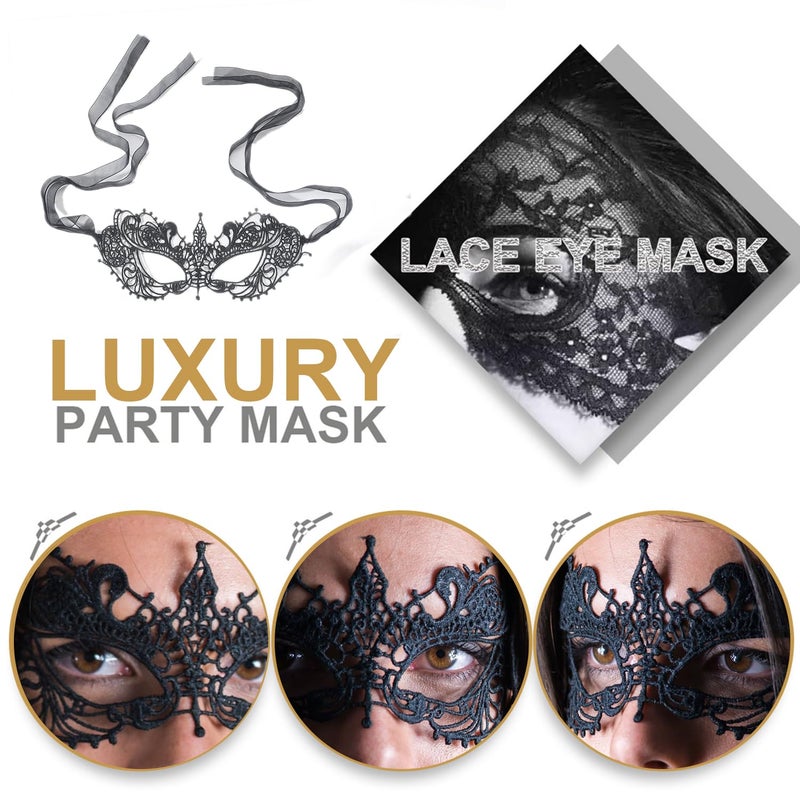 Ralleyfun Masquerade Masks for Women Lace Eye Mask Venetian Halloween Mask for Carnival Party Prom Ball (Black) - Image 5